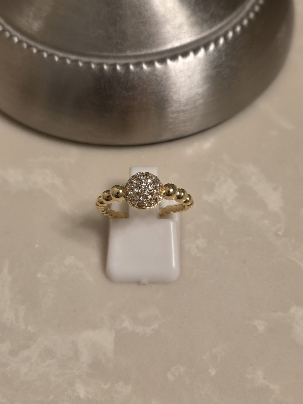 Gold Beaded Pavé Crystal Ring - Women's Jewelry